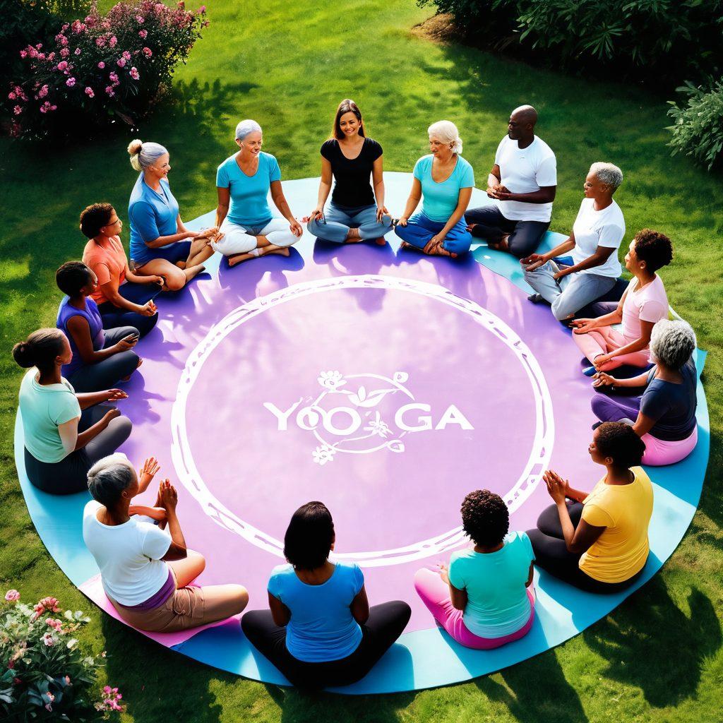 A diverse group of cancer survivors engaged in a supportive circle, sharing stories of hope and resilience. Surround them with symbols of wellness like yoga mats, healthy food, and nature elements. The background should radiate warmth and positivity, featuring soft pastel colors that inspire empowerment. Captivating expressions of determination and camaraderie on their faces. super-realistic. vibrant colors. soothing atmosphere.